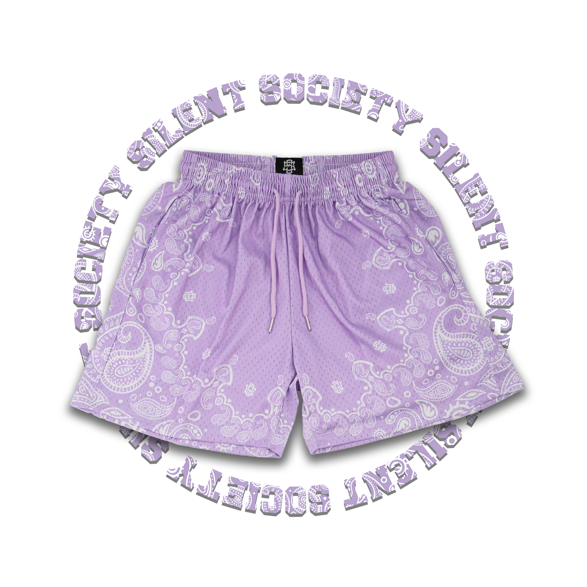 Unisex Paisley Basketball Shorts Lavender Elastic Waist/ 