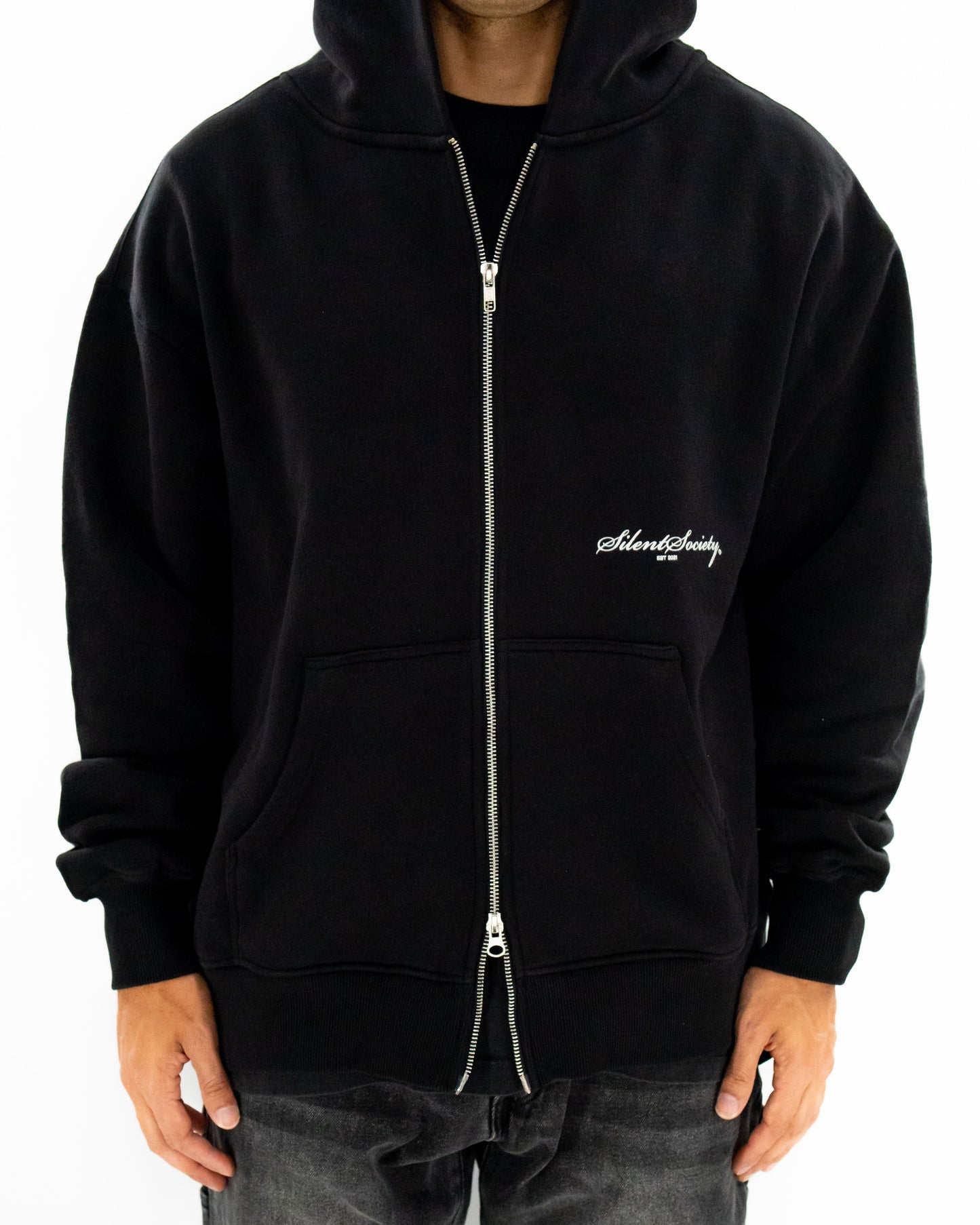 "THE MOTTO" SCRIPT DOUBLE-ZIP HOODIE