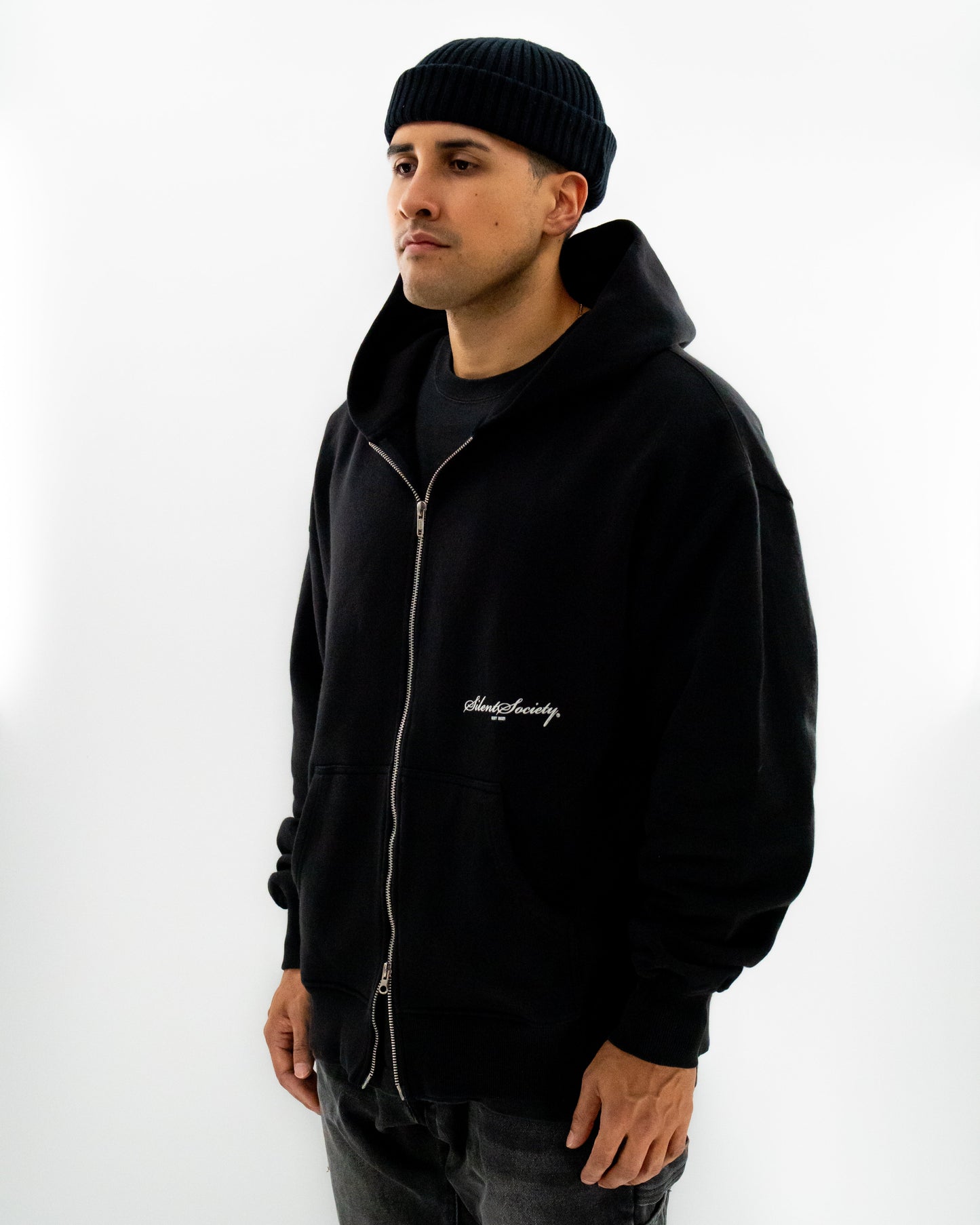 "THE MOTTO" SCRIPT DOUBLE-ZIP HOODIE