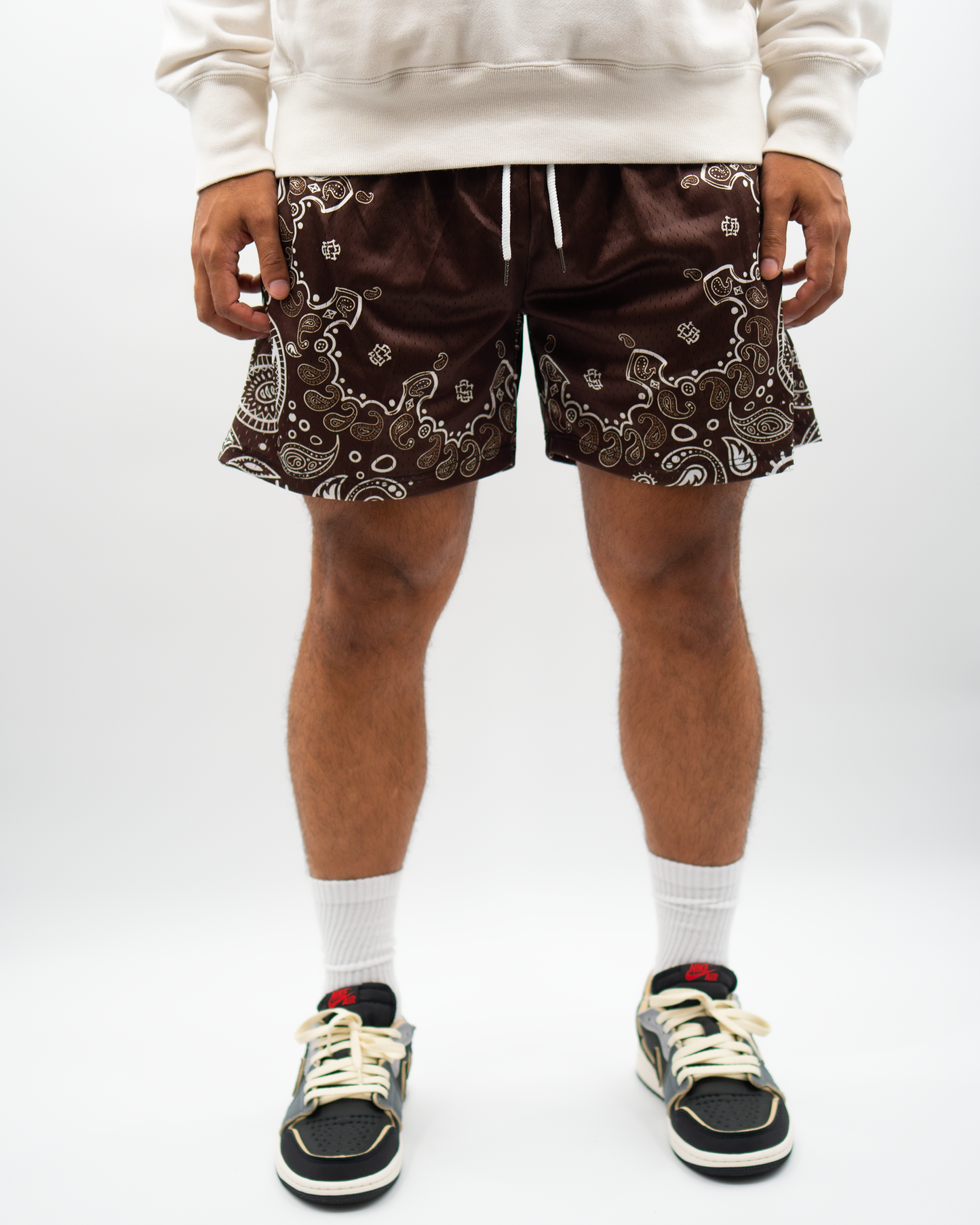 SILENT SOC. PAISLEY MESH SHORTS (MOCHA/WHITE)