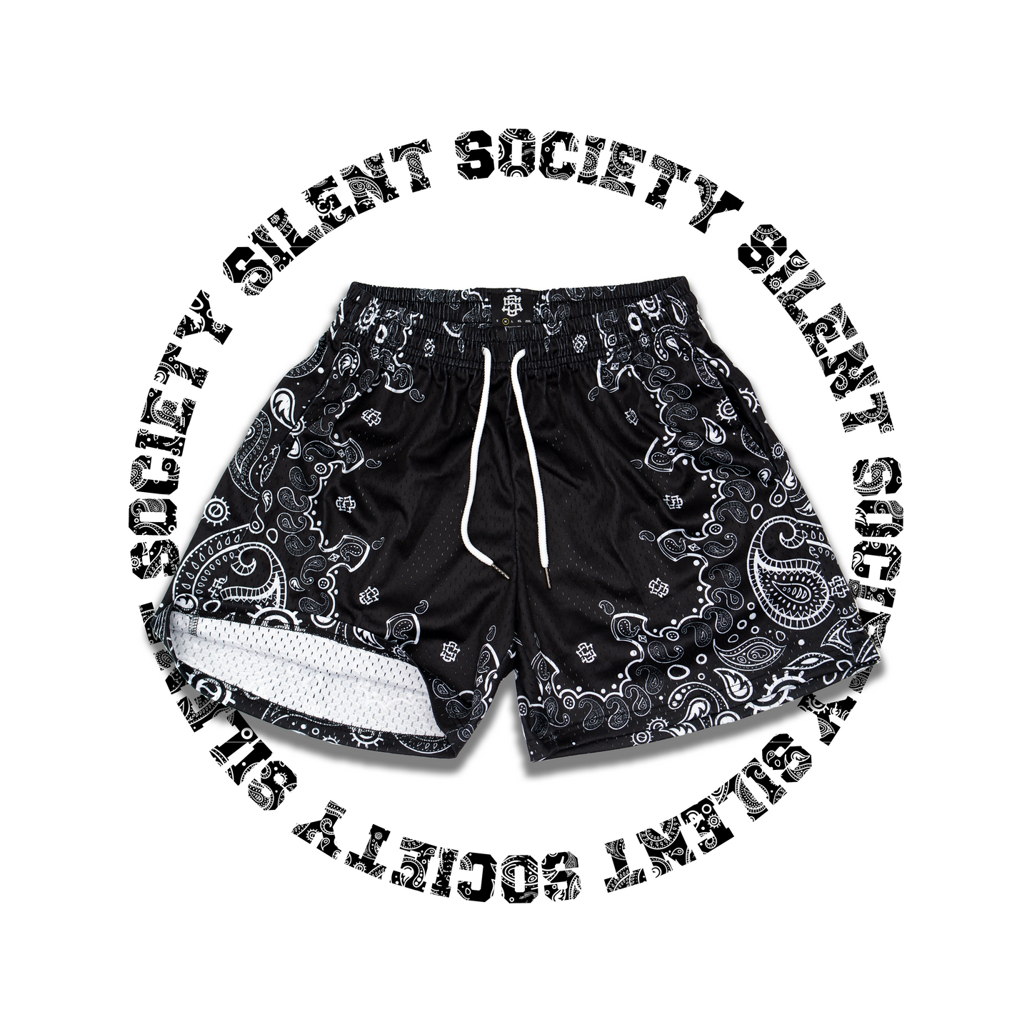 SILENT SOC. PAISLEY MESH SHORTS (BLACK/WHITE)