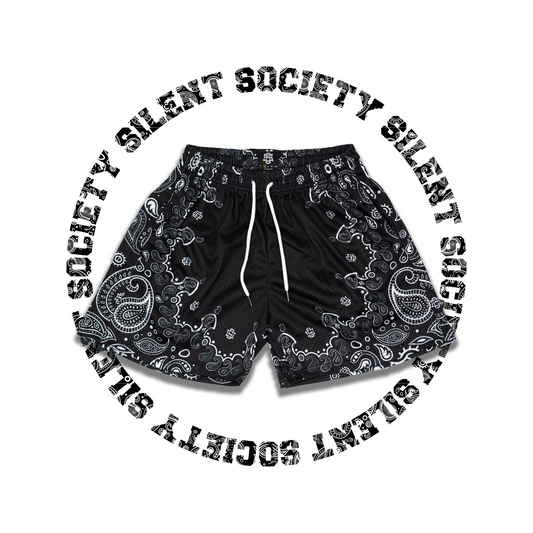 SILENT SOC. PAISLEY MESH SHORTS (BLACK/WHITE)