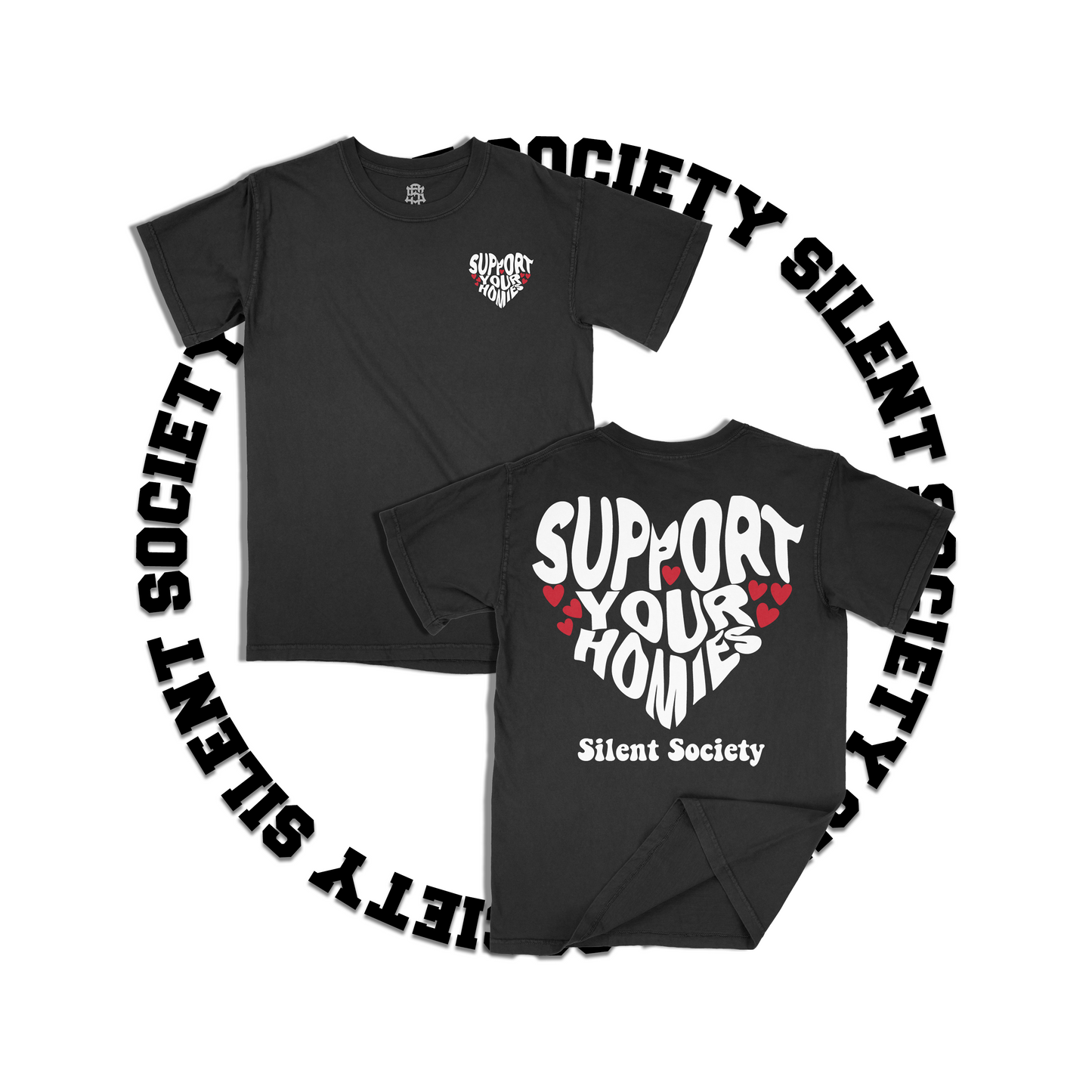 “SUPPORT YOUR HOMIES” TEE (BLACK/MULTICOLOR)