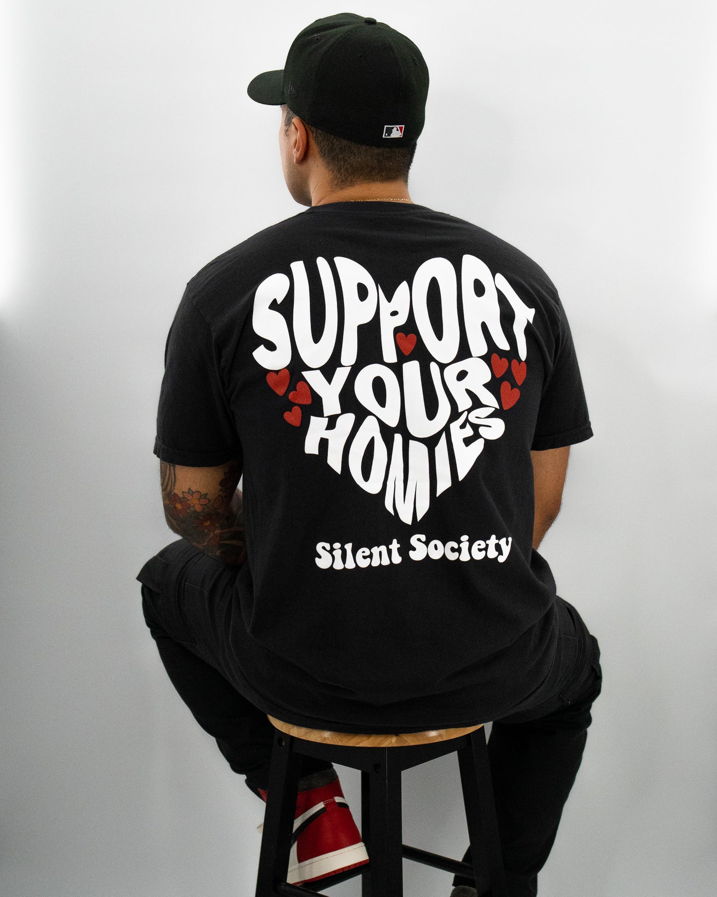 “SUPPORT YOUR HOMIES” TEE (BLACK/MULTICOLOR)